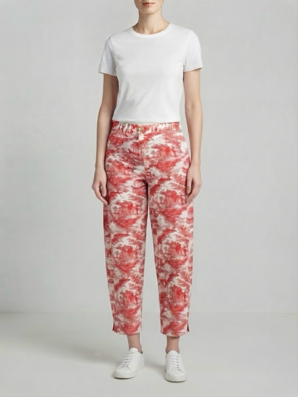 VTG Original TY Wear Red Toile 100% Cotton Capri Pants Slight Barrel Sz 8, Small